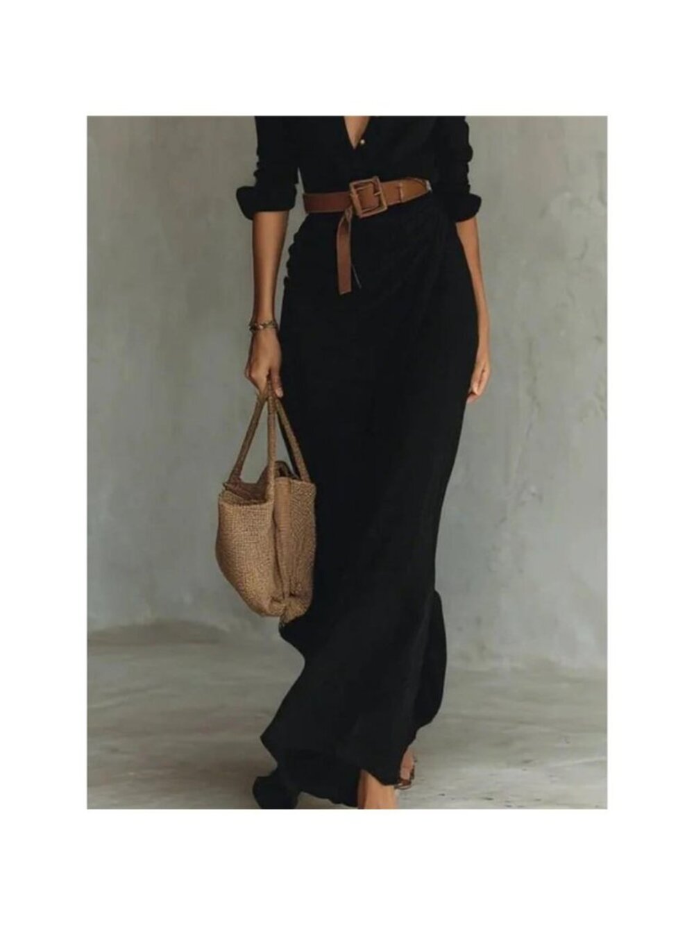 Button Front Long-Sleeve Shirt Maxi Dress